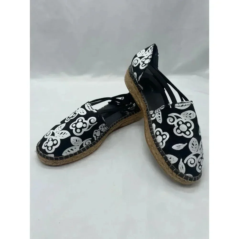 Eric Michael Black and White Floral Slip On Sling‎ Back Espadrilles